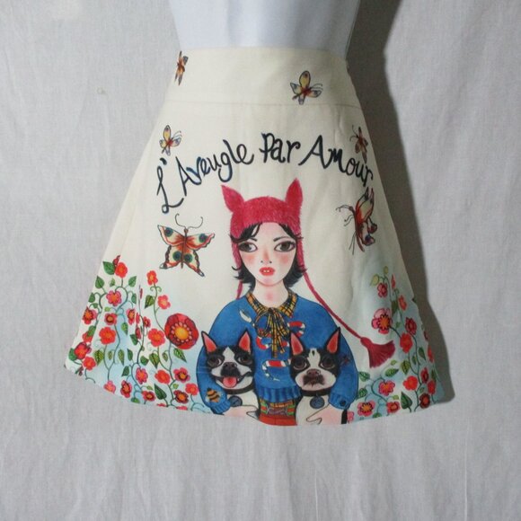 2017 GUCCI L'AVEUGLE PAR AMOUR Girl Pug Dog Butterfly Mini Skirt AMAZING RARE! - Picture 2 of 6